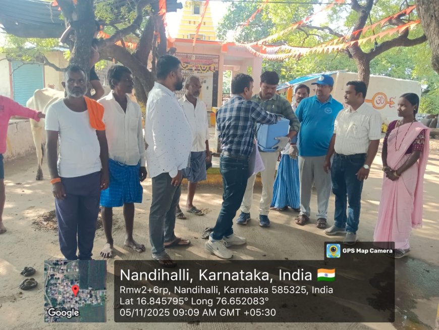 ನಂದಿಹಳ್ಳಿ ಗ್ರಾಮದಲ್ಲಿ ಪಶು ವೈದ್ಯಕೀಯ ಆರೋಗ್ಯ ಇಲಾಖೆ ವತಿಯಿಂದ ಜಾನುವಾರುಗಳಿಗೆ  ಎಂಟನೇ ಸುತ್ತಿನ ಕಾಲುಬಾಯಿ ಲಸಿಕಾ ಕಾರ್ಯಕ್ರಮ