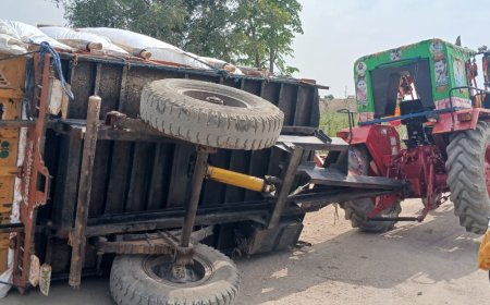 ಹತ್ತಿ ತುಂಬಿದ ಟ್ರ್ಯಾಕ್ಟರ್ ಪಲ್ಟಿ ಸಾವಿನಿಂದ ರೈತರು ಪಾರು